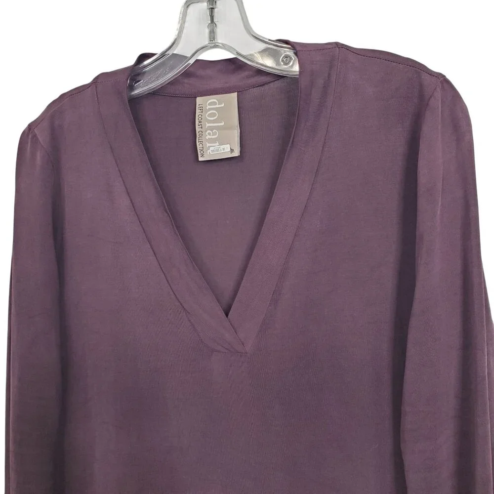 Dolan Left Coast Size M Dress Long Sleeve Silky Swing V Neck Relaxed Fit Pockets - Picture 7 of 11
